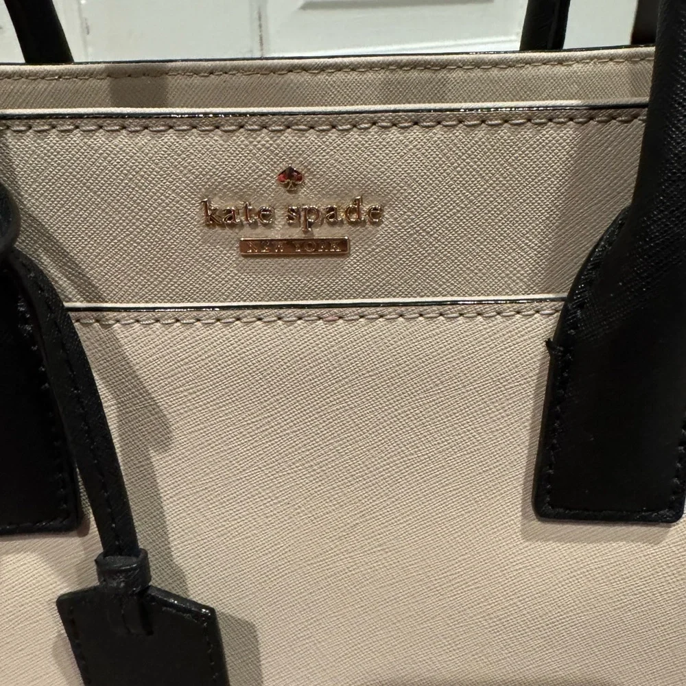Kate Spade Leather Bag Pale Pink Trimmed Black Satchel strap info in description